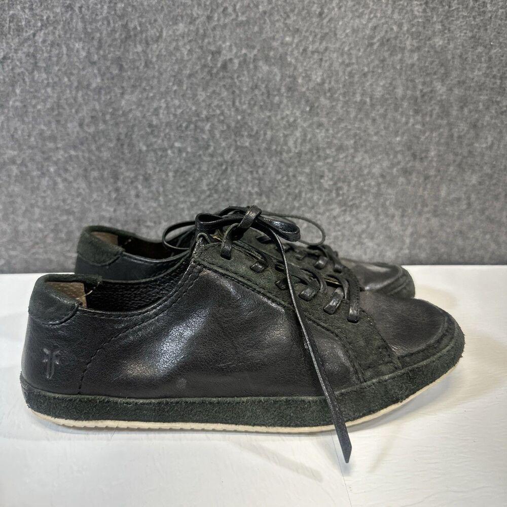 Frye Dean Artisan Leather Low-Top Sneaker Women’s Size 7 Black Shoes Suede B12